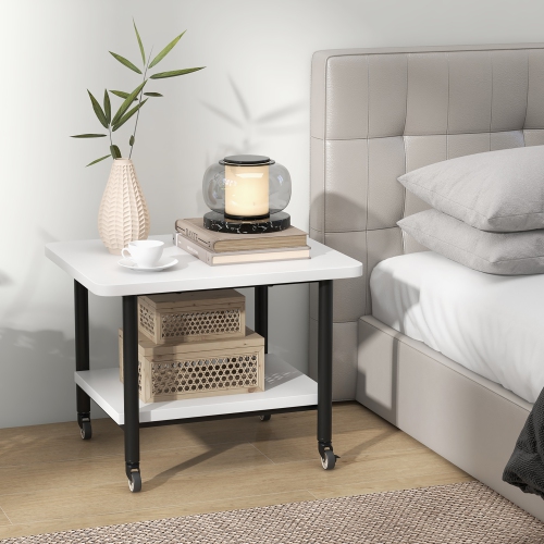 Gymax 2-Tier Rolling Under Desk Printer Cart Machine Stand Storage Rack White