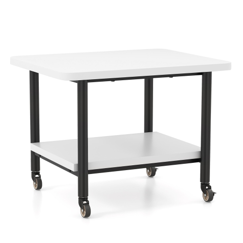 Gymax 2-Tier Rolling Under Desk Printer Cart Machine Stand Storage Rack White