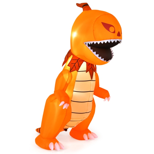Gymax 8ft Inflatable Pumpkin Dinosaur Halloween Decoration w/ Built-in LED Lights