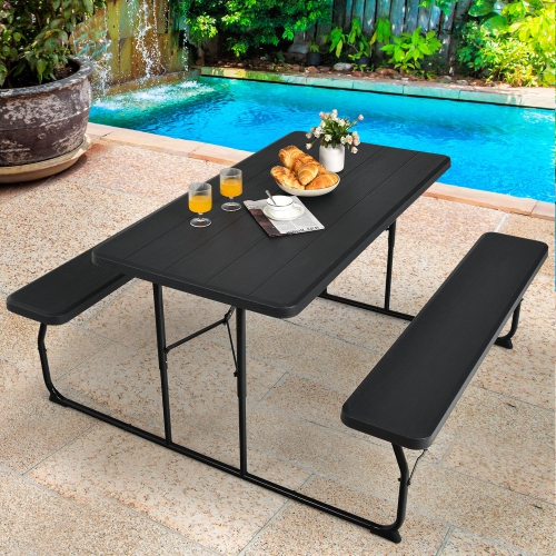 Gymax Folding Picnic Table & Bench Set for Camping BBQ w/ Steel Frame