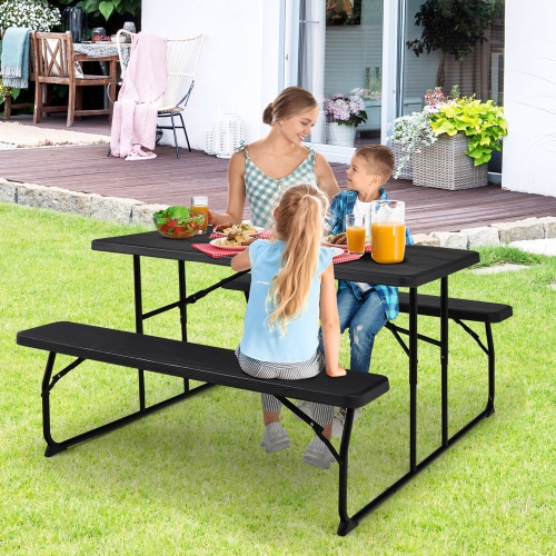 Gymax Folding Picnic Table & Bench Set for Camping BBQ w/ Steel Frame