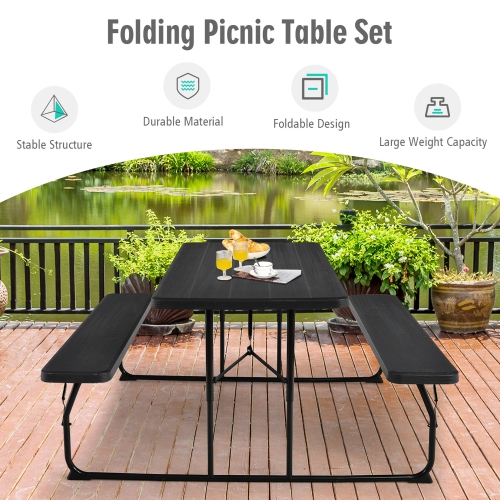Gymax Folding Picnic Table & Bench Set for Camping BBQ w/ Steel Frame