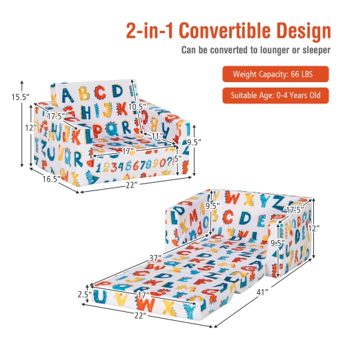 Canapé-lit 2-en-1 convertible pour enfants Gymax avec divan-lit rabattable