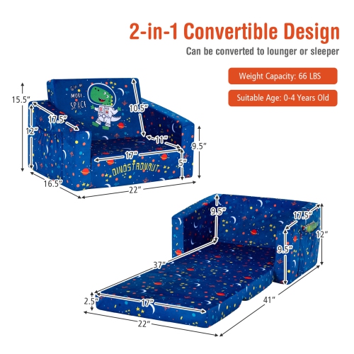 Canapé-lit 2-en-1 convertible pour enfants Gymax