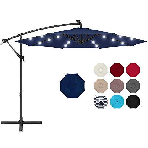 BEST CHOICE PRODUCTS  10Ft Solar Led Offset Hanging Market Patio Umbrella for Backyard, Poolside, Lawn And Garden W/easy Tilt Adjustment, Polyester Shade, 8 Ribs - Navy Blue