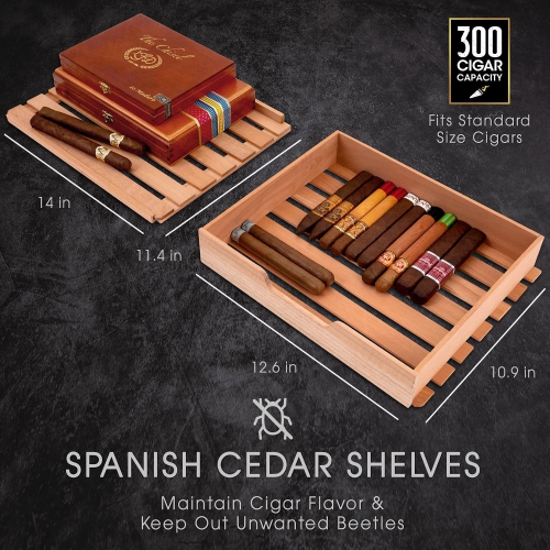 Schmécké 300 Cigar Cooler Humidor with Precise Humidity Control, Stainless Steel Trim Finish Cabinet, Spanish Cedar Wood Shelves and Drawer with