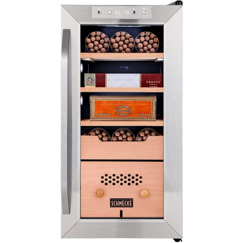 Image 1 of 7.. Schmécké 250 Cigar Cooler Humidor with Precise Humidity Control, Stainless Steel Trim Finish Cabinet, Spanish Cedar Wood Shelves and Drawer with