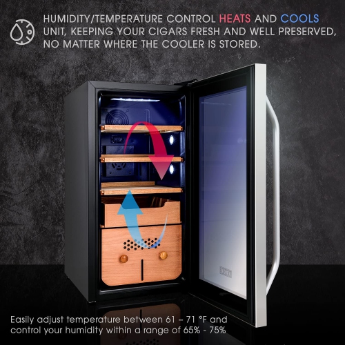 Schmécké 250 Cigar Cooler Humidor with Precise Humidity Control, Stainless Steel Trim Finish Cabinet, Spanish Cedar Wood Shelves and Drawer with