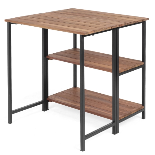 Patiojoy Folding Dining Table Acacia Wooden Storage Shelves for Indoor & Outdoor Use