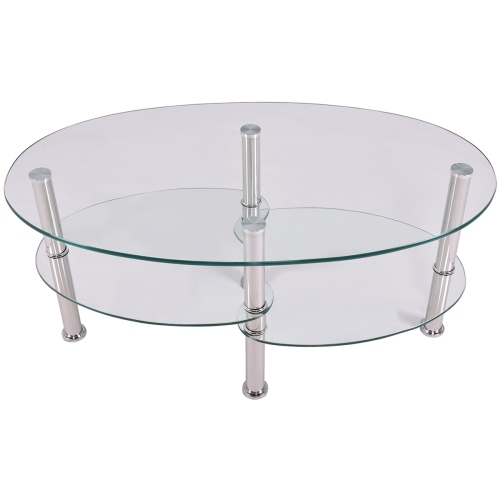 Table à dîner ovale à plateau en verre trempé avec dessus en verre de TopBuy salle de séjour à base chromée