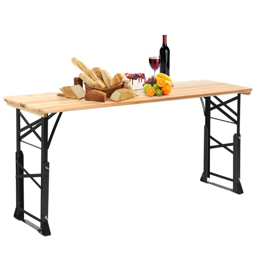TOPBUY  Patio Folding Picnic Table Wood Portable Dining Table Height Adjustable