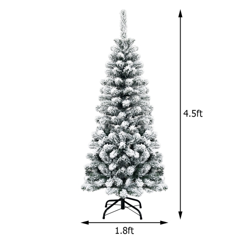 Costway 4.5Ft Pre-lit Snow Flocked Artificial Pencil Christmas Pine Tree w/150 LED Light
