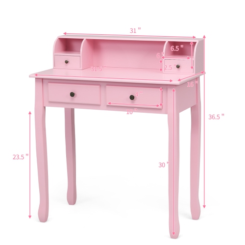 Topbuy Writing Desk W/ Drawer Detachable Floating Organizer Computer Table Pink