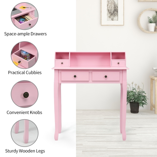 Topbuy Writing Desk W/ Drawer Detachable Floating Organizer Computer Table Pink