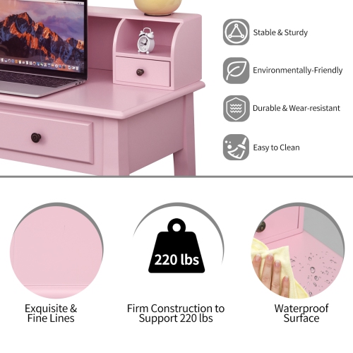 Topbuy Writing Desk W/ Drawer Detachable Floating Organizer Computer Table Pink