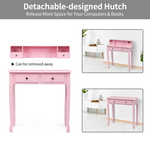 Topbuy Writing Desk W/ Drawer Detachable Floating Organizer Computer Table Pink