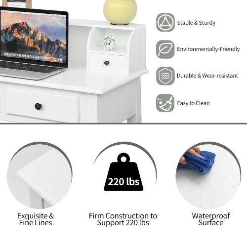 Topbuy Writing Desk W/ Drawer Detachable Floating Organizer Computer Table White