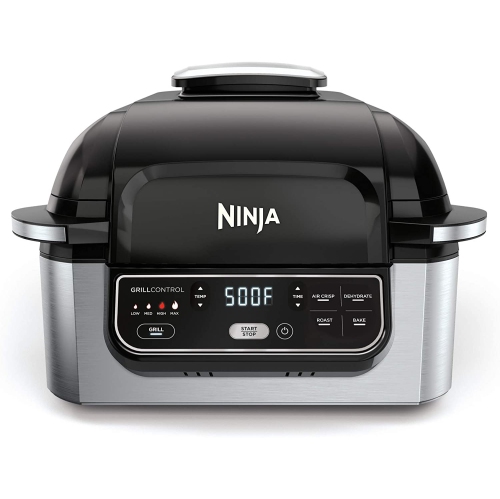 NINJA Foodi 5-in-1 Electric Grill, 4-Quart Capacity, Air Fryer, Roasting, Baking, and Dehydrating Food, Black and Silver Indoor Electric Grill, 10 x