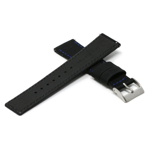 DASSARI Nylon Canvas Band Strap with Leather Backing for Samsung Galaxy Watch 4 - Black & Blue