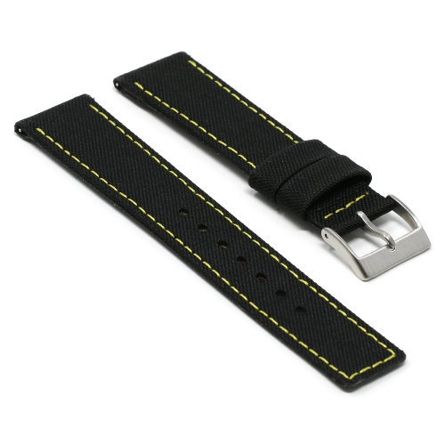 DASSARI  Nylon Canvas Band Strap With Leather Backing for Samsung Galaxy Watch 4 - Black & In Yellow