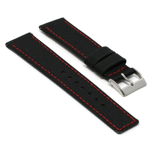DASSARI  Nylon Canvas Band Strap With Leather Backing for Samsung Galaxy Watch 4 - Black & In Red