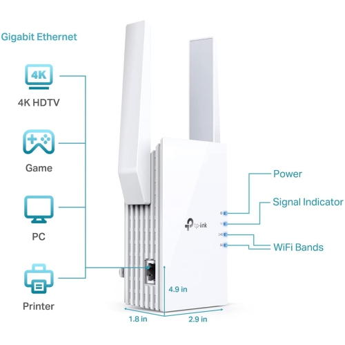 TP-Link AX1800 WiFi 6 Range Extender RE605X - Covers up to 1,500 Sq.ft and 30 Devices, Up to 1800Mbps, Dual Band WiFi Repeater with Gigabit Port,