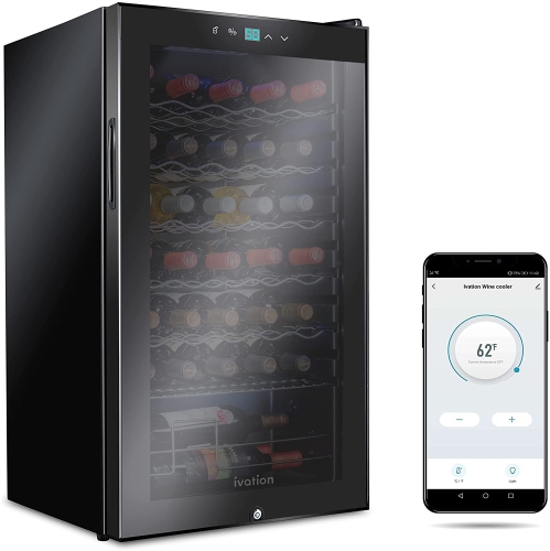 IVATION  34 Bottle Compressor Wine Cooler Refrigerator \w Wi-Fi Smart App Control Cooling System | Large Freestanding Wine Cellar Fridge for White