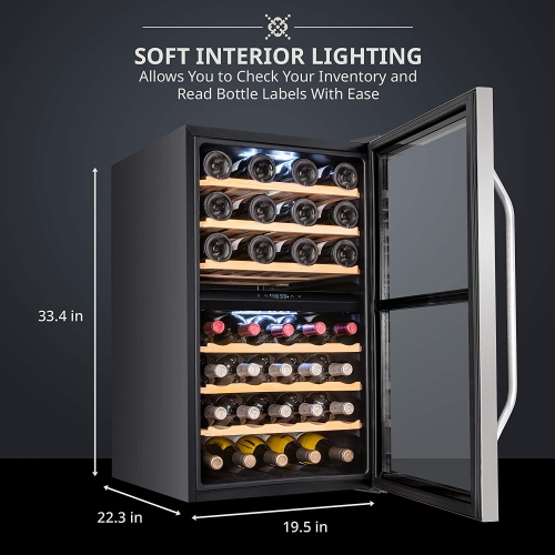 Ivation 43 Bottle Dual Zone Wine Cooler Refrigerator w/Lock | Large Freestanding Wine Cellar For Red, White, Champagne & Sparkling Wine | 41f-64f