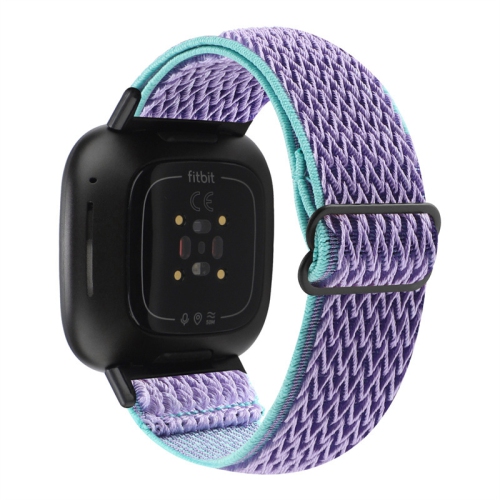 StrapsCo Soft Woven Nylon Watch Band Strap for Fitbit Versa 3 - Purple & Turquoise