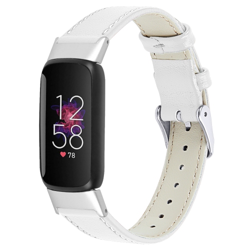 StrapsCo Vibrant and Smooth Leather Watch Band Strap for Fitbit Luxe - White