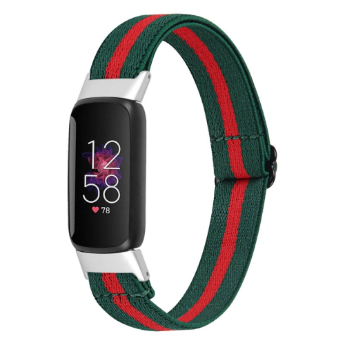 STRAPSCO  Patterned Adjustable Nylon Watch Band Strap for Fitbit Luxe - Green & In Red