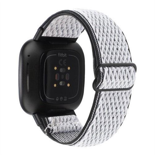 Bracelet de bande de montre StrapsCo tissé en nylon pour Fitbit Versa 3 - Noir & Blanc