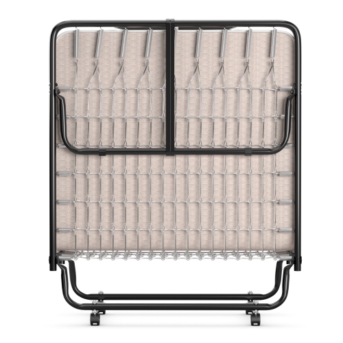 TopBuy – cadre de lit pliant, lit d’invité portatif avec roulettes et mousse à mémoire épaisse pour chambre à coucher, beige