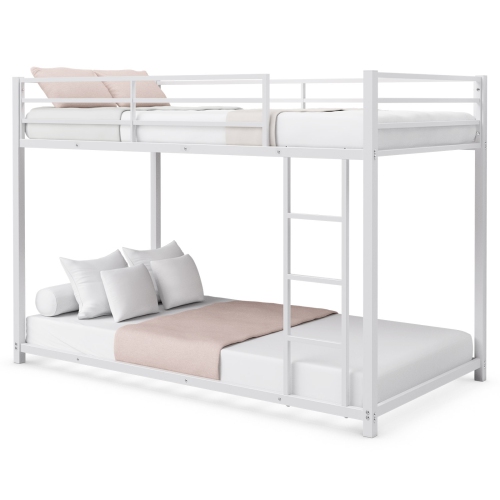 Topbuy Bunk Bed Frame Twin Over Twin Heavy Duty Metal Bed Frame w/Slat & Ladder White