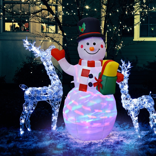 Topbuy 5FT Christmas Inflatable Snowman Decoration w/Rotating LED Lights for Garden Yard