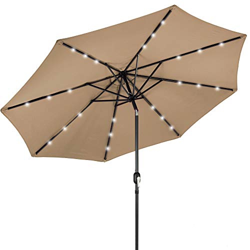 BEST CHOICE PRODUCTS  10Ft Solar Powered Aluminum Polyester Led Lighted Patio Umbrella W/tilt Adjustment And Uv-Resistant Fabric, Tan