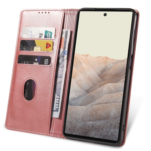 TopSave Leather Folio Flip Wallet w/Magnetic Clip Card Slot Holder Case For Google Pixel 6, Rose Gold