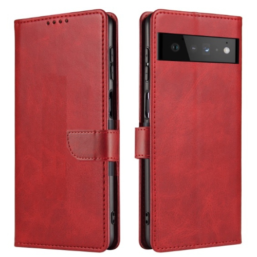 TopSave Leather Folio Flip Wallet w/Magnetic Clip Card Slot Holder Case For Google Pixel 6, Red