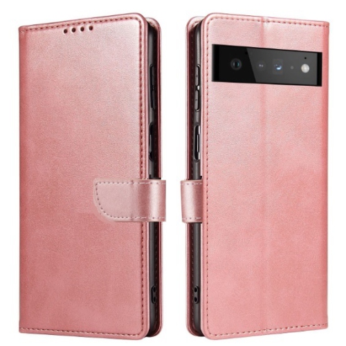 TopSave Leather Folio Flip Wallet w/Magnetic Clip Card Slot Holder Case For Google Pixel 6 Pro, Rose Gold