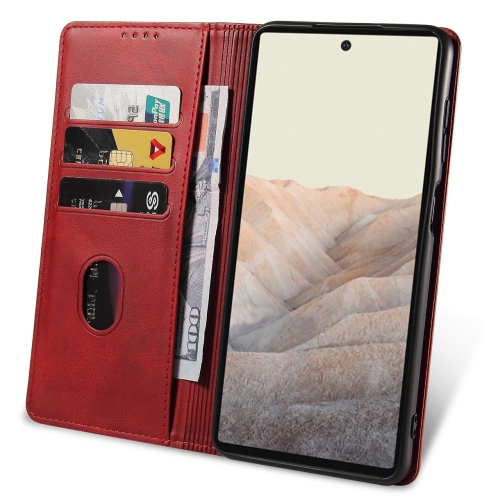 Portefeuille à rabat en cuir TopSave avec étui porte-cartes à clip magnétique pour Google Pixel 6 Pro, rouge
