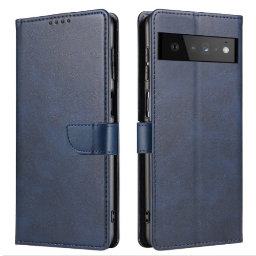 TopSave Leather Folio Flip Wallet w/Magnetic Clip Card Slot Holder Case For Google Pixel 6 Pro, Navy Blue