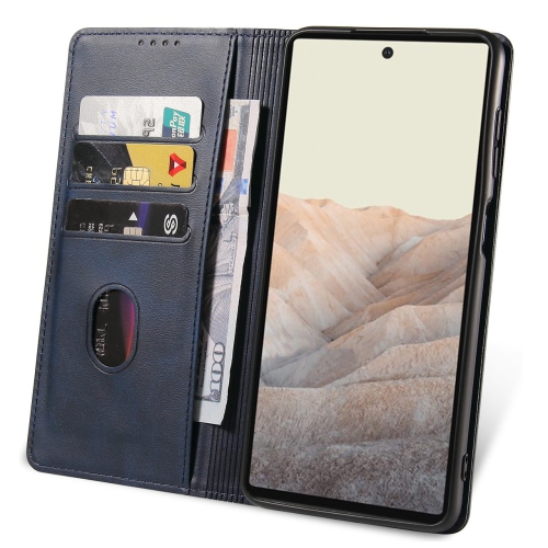 Portefeuille à rabat en cuir TopSave avec étui porte-cartes à clip magnétique pour Google Pixel 6 Pro, bleu marine