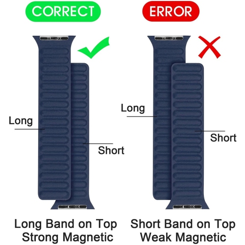Leather Magnetic Link Replacement Band Strap for Apple Watch iWatch Series 1 to 10 SE Ultra, 38mm 40mm 41mm 42mm(Series 10), Navy