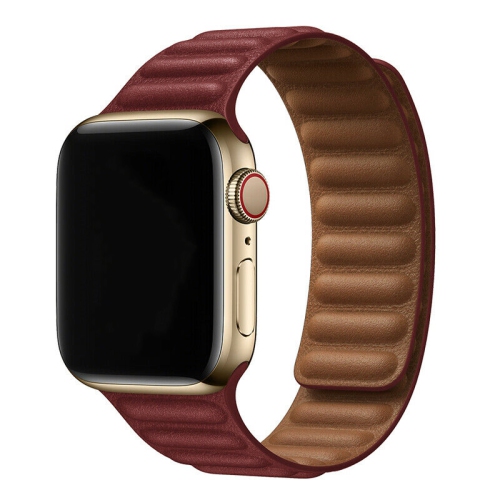 Leather Magnetic Link Replacement Band Strap for Apple Watch iWatch Series 1 to 10 SE Ultra, 42mm(Series 123) 44mm 45mm 46mm 49mm, Wine