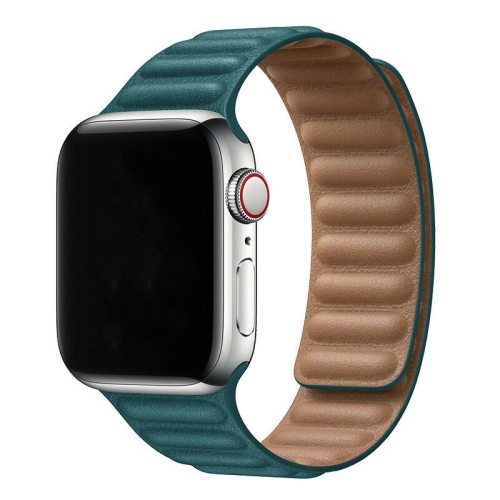 Leather Magnetic Link Replacement Band Strap for Apple Watch iWatch Series 1 to 7 SE 42mm 44mm 45mm Midnight Green