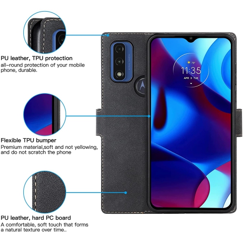 [CS] Motorola Moto G Pure 2021, étui folio en cuir magnétique à rabat avec fente pour carte, bleu marine