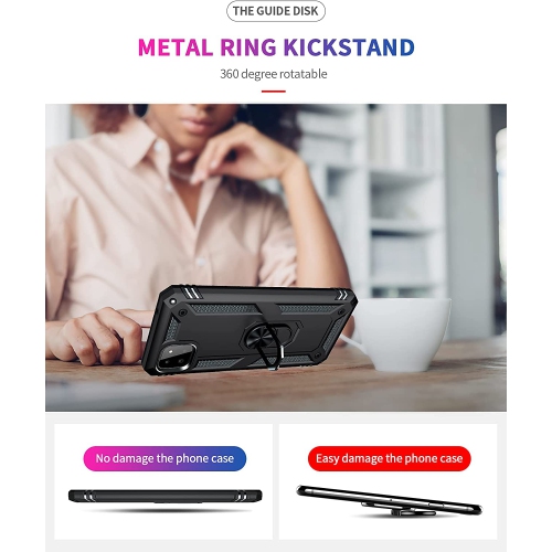 【CSmart】 Anti-Drop Hybrid Magnetic Hard Armor Case with Ring Holder for Samsung Galaxy A22 4G, Black