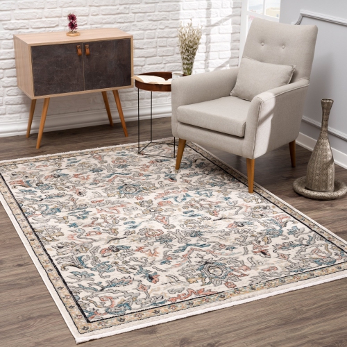 La Dole Rugs Traditional Persian Oriental Paisly Ivory Grey Teal Turquoise Red Orange Area Rug Living Room Bedroom Carpet Tapis 7'10"x10'5"