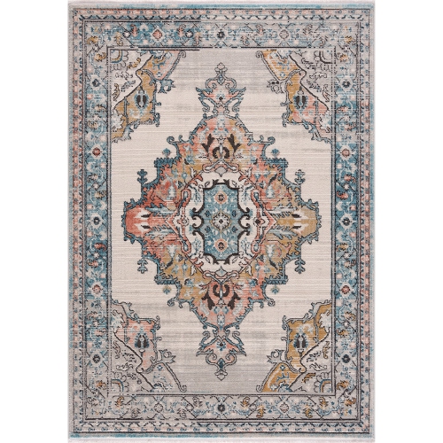 La Dole Rugs Traditional Persian Bordered Ikat Turquoise Ivory Red Orange Area Rug Living Room Bedroom Carpet Tapis 6'7"x9'6"