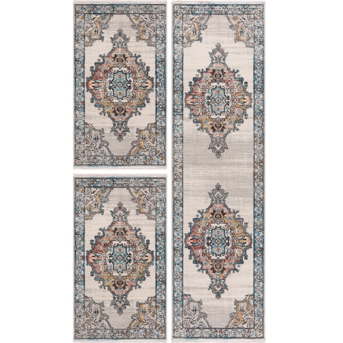 LADOLE RUGS  La Dole Rugs Traditional Persian Bordered Ikat Turquoise Ivory Area Rug Living Room Bedroom Carpet Tapis 2'7"x4'11" In Red Orange